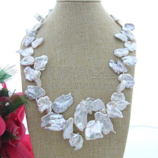 N013020 22'' 30mm White Baroque Keshi Pearl Necklace