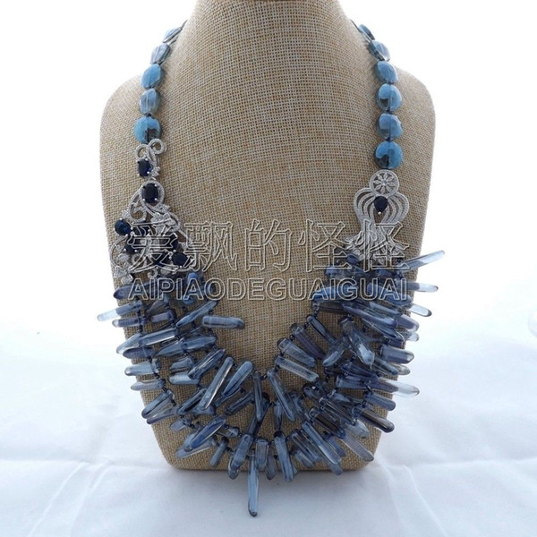 N122405 4Strands 22'' Blue Quartz Necklace