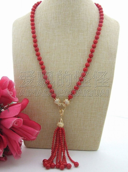 N042707 25'' Round Coral CZ Pendant Necklace