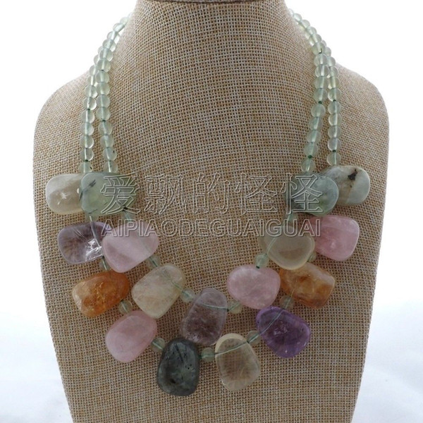 N012607 18'' 2 Strands Multi-color Stone Crystal Necklace