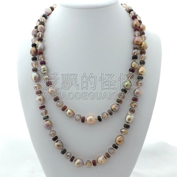 N122902 50'' Mixed Color Keshi Pearl Tourmaline Long Necklace