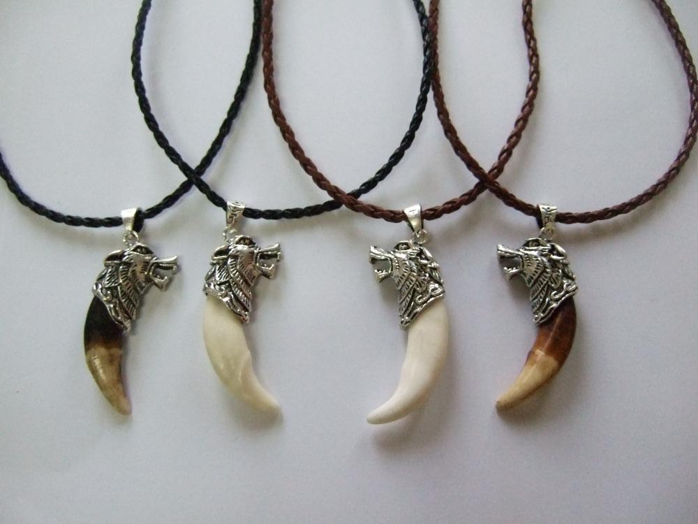 1piece tibetan silver wolf head real wolf tooth amulet pendant necklace