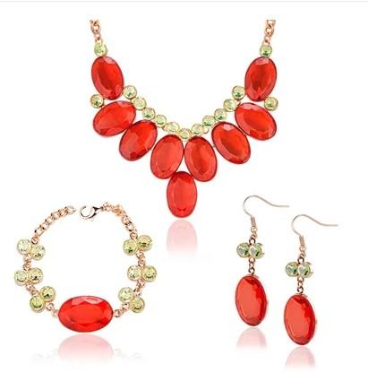 red diamond waterdrops wedding bride set necklace bracelet earings (sp3658)