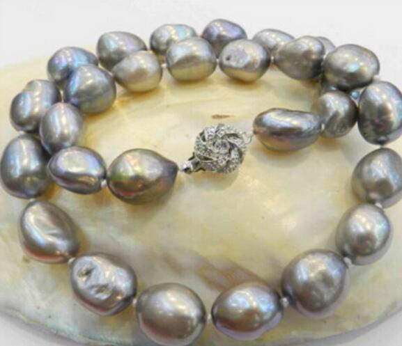 FREE SHIPPING 11-13MM SILVER GRAY Freshwater Baroque PEARL NECKLACE >>>