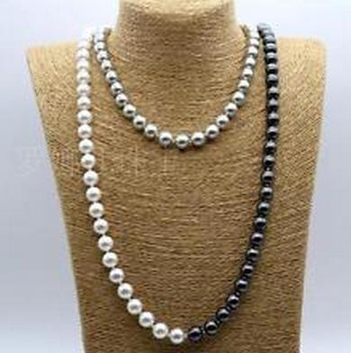 Charming 9-10mm south sea black white gray pearl necklace 45inch 14K gold clasp