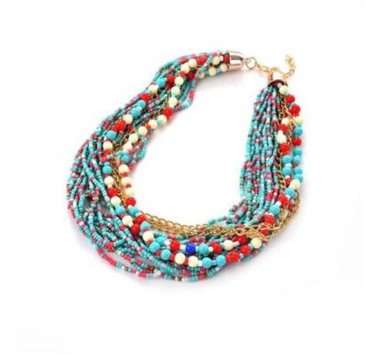 European and American Exaggerated Bib Statement Necklace Bohemia Multi-layer Rice Beads Necklace Resin Fashion Sweater chain Accessories