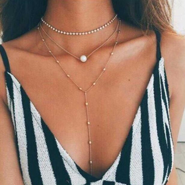 Boho Jewelry Multi Layer Beads Choker Necklaces for Women Sexy Fashion Pendant Vintage Collier Long Necklace N968