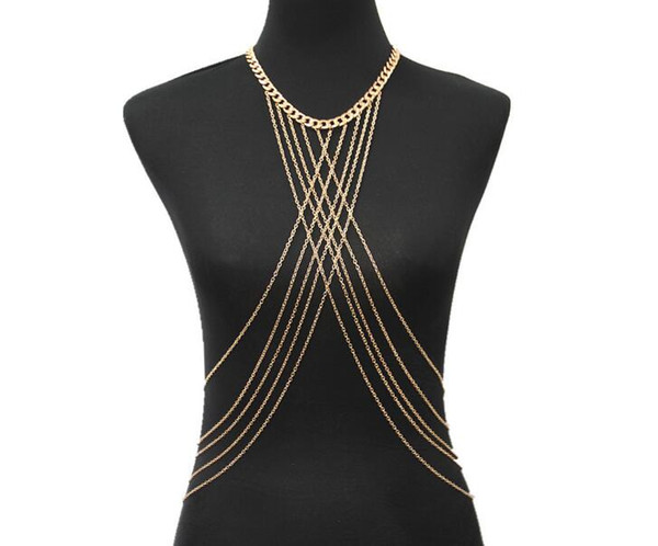 Exaggerated crystal Tassel Necklace body chain female trade personality shoulder chain shoulder