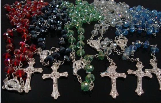 HOT 59 crystal beads rosary 925 silver Jesus cross necklace jewelry mix order 10pcs/lYDCG2