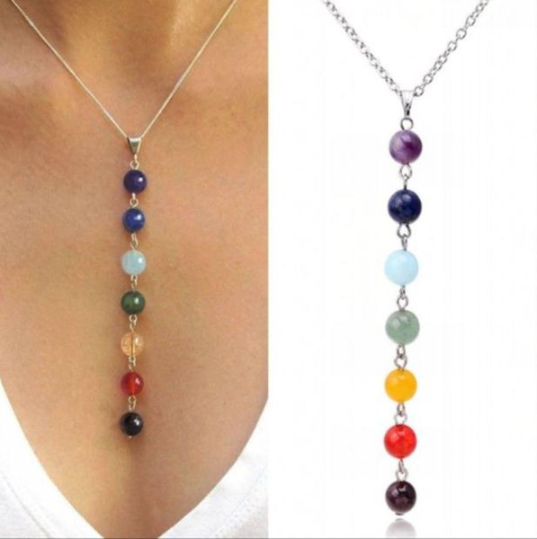 7Chakra Reiki Beads Healing Gemstone Charms Pendant Yoga Balancing Necklace Lapis/Turquoise/Amethyst Crystal/Jade Fashion Jewelry