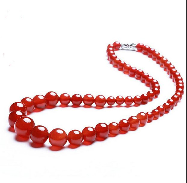 Fashion Women's necklace Customized Wide Mens Chain Necklace Curb Cuban Link Silver Tone Stainless Steel Necklace Jewelry Red agate