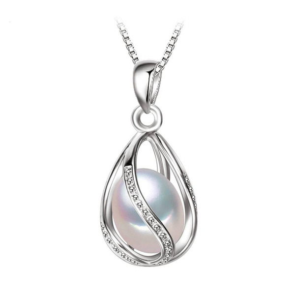 Pearl Jewelrynatural Pearl Pendant cage Necklace Party fashion style Freshwater Pearl Silver Necklace Pendant,gift box Free Shipping!