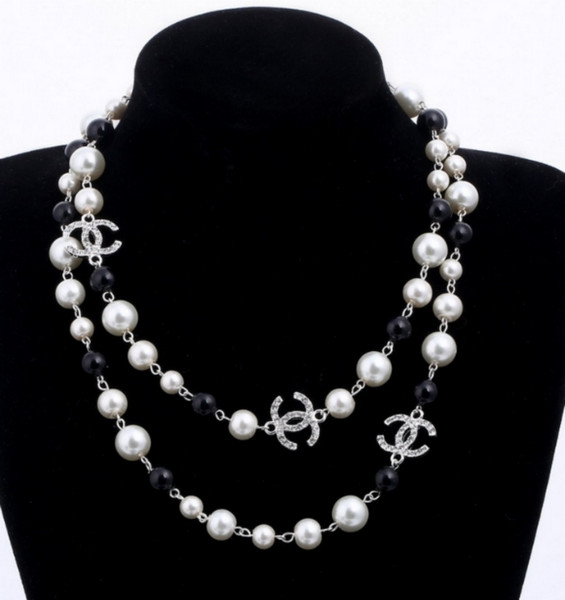 2019 luxury style 2 layers necklace pearls sweaters necklaces designer free lady Perfume number 5 women neckless long necklace collares