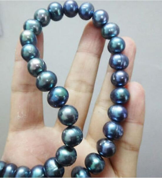 Stunning AAA 10-11MMSOUTH SEA BLACK BAROQUE PEARL NECKLACE 19inch 14K