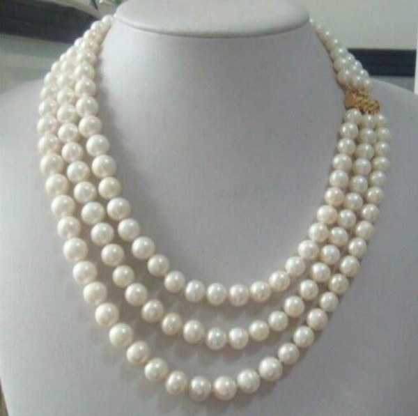 triple strands 9-10mm Real Australian south sea white pearl necklace 18-22