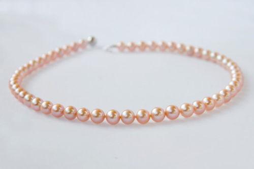 AAAA Japanese Akoya Cultured Pearl 7mm,14K PINK Gold Necklace 18