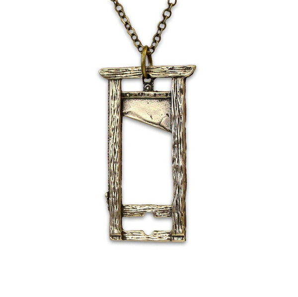 antique bronze silver Guillotine necklace silver french Guillotine pendant necklace