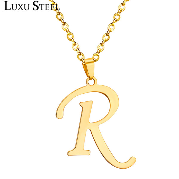 LUXUSTEEL New Arrival Trendy Alphabet Capital R Letter Pendant Necklace For Women Gold Color Letter Necklace With Chain