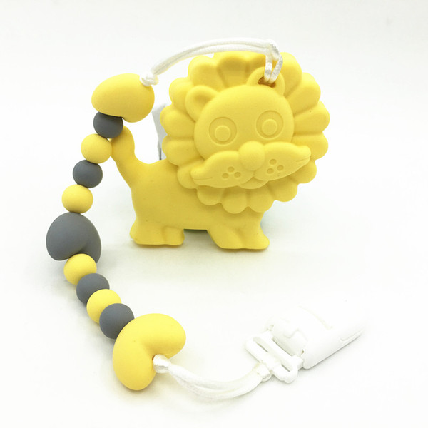 NEW BPA Free Food Grade Silicone Baby Teether toy Teething necklace Pacifier Clip with large lion pendant wholesale