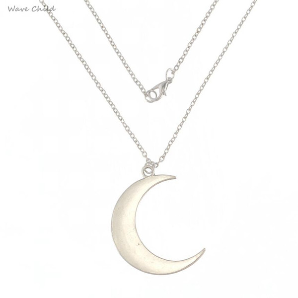 Crescent Moon Necklace Chain Silver Crescent Moon Charm Pendant Necklace Women Jewelry DIY Sweater Chain 1pcs 68cm S6528