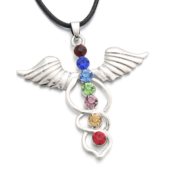 Angel Wings 7 Chakras Reiki Pendants Necklace Women Health Amulet Reiki Healing Balancing 7 Chakra Necklace Charms Jewelry