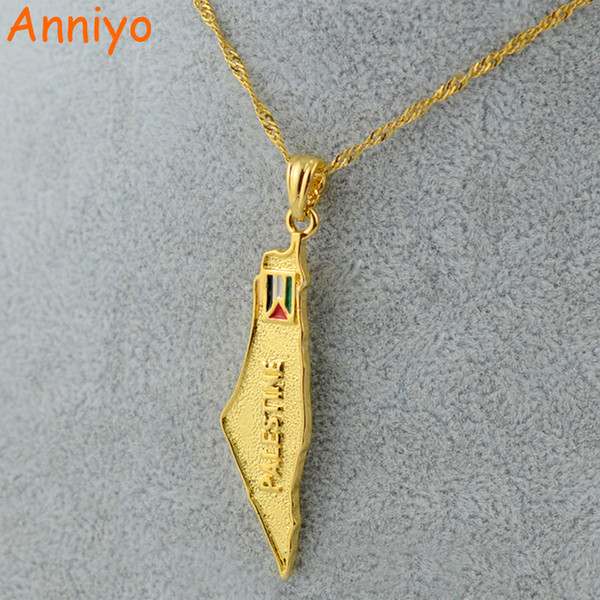 Anniyo Palestine Map National Flag Pendants Necklaces Chain Gold Color Jewelry For Women Men Palestinian Gift #005101