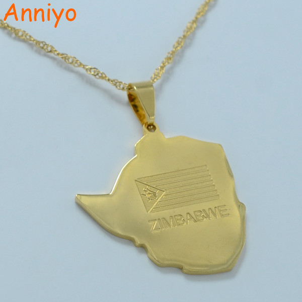 Anniyo map of zimbabwe pendant necklaces jewellery gold color zimbabweans necklace africa #002521