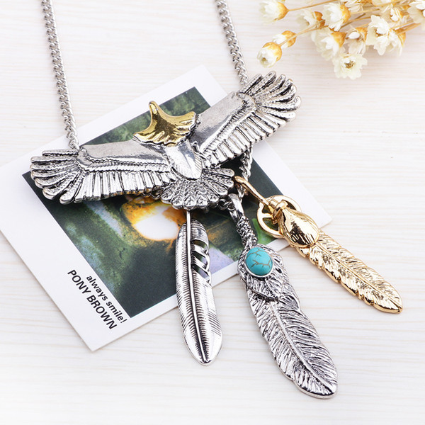 Goro 's Top Quality Retro Fashion Personality Titanium Steel Eagle Feather Pendant Men Pendant Necklace