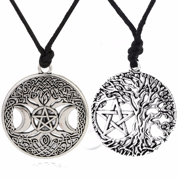 Skyrim Wiccan Tree of Life Norse Vikings Pendant Necklace Yggdrasil Pentagram Pentacle Star Moon Fashion Jewelry Necklace Gift