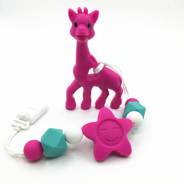 Silicone teething Giraffe Teether Clip ,baby teether pacifier giraffe clip .silicone teething pacifier necklace Hanging Toy