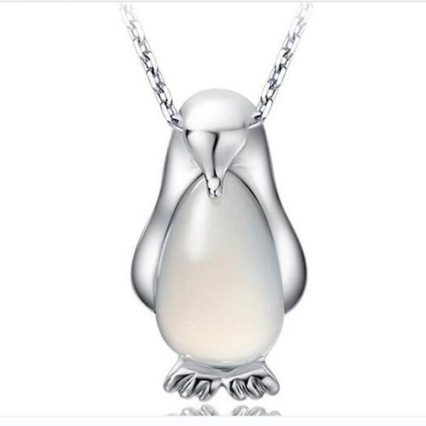 SUTEYI Women Pendant Necklace Penguin Animal Necklaces S925 Sliver Charms Opal Necklace Vintage Jewelry For Girl Women Gift NS01