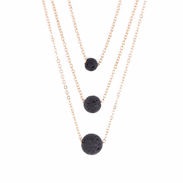 Shellhard Chain Rock Beads Necklaces Shellhard Black Lava Stone Essential Oil Diffuser Pendant Necklace Unisex Fashion Jewelry