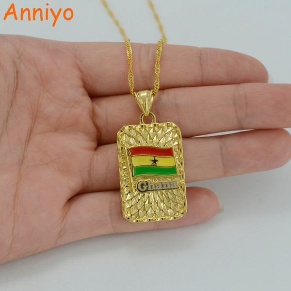 Anniyo Flag of Ghana Pendant Necklace Gold Color Ghana Flag Jewelry #005711