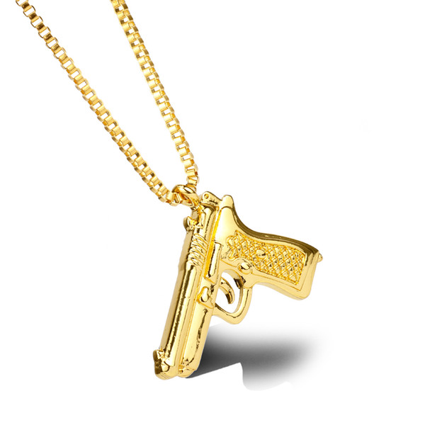 American Style Hip Hop Chain Men Women Pendant Necklace Gold 3 Color Vintage Roscoe Gun Necklace Jewelry Cool Gift For Men