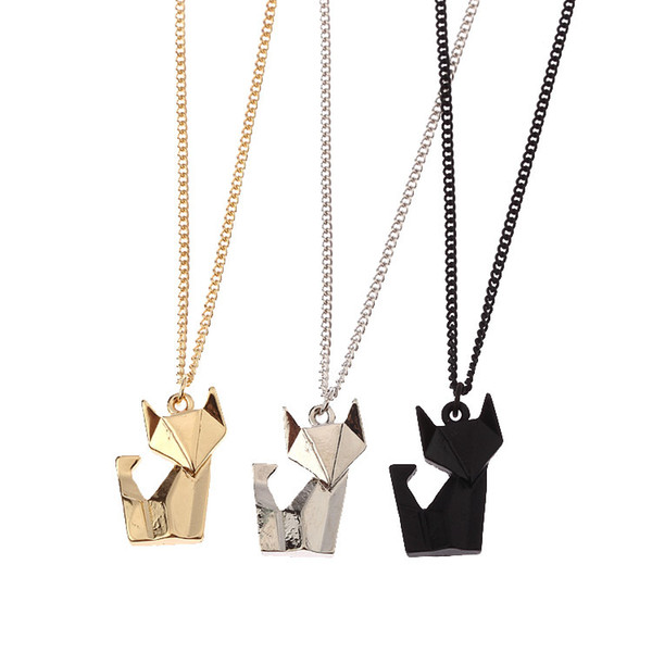 6pcs /lot lastest fashion jewelry accessories metal paper folded flexagon faced animal fox pendant necklace