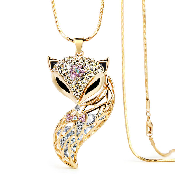 DuoTang New Fox Pendant Necklace Trendy Animal Long Snake Chain Rhinestone Necklaces For Women Jewelry Christmas Gift M0022