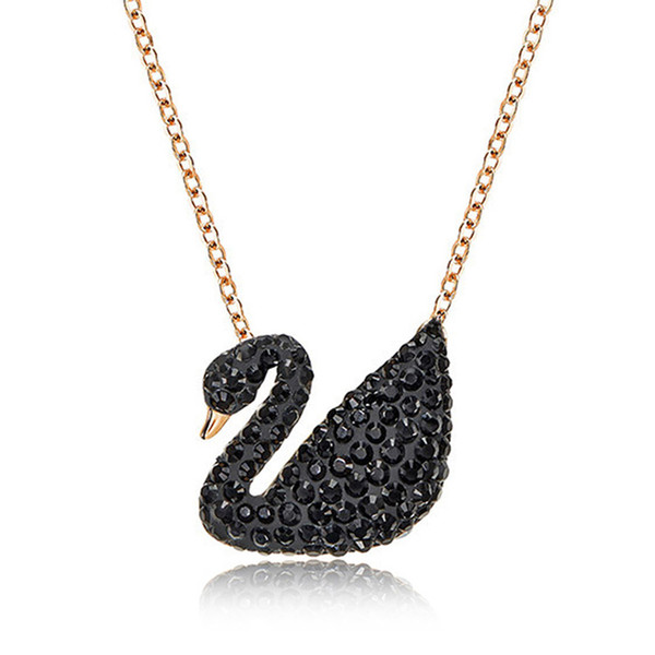 PhoenRing charm fashion high quality Black crystal Mysterious swan Pendant necklace For women jewelry (large)