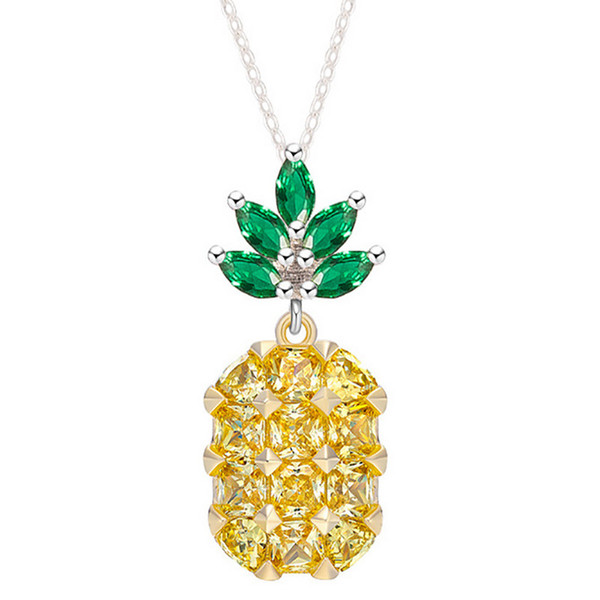 Women Lovely Pineapple Pendant Necklace Rhinestone Yellow Purple Fruit Necklace Girls Fashion Jewelry