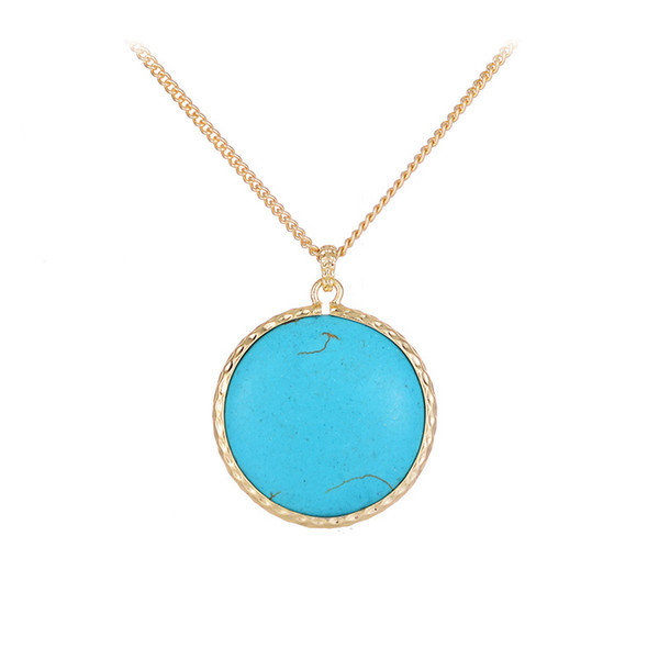 Stylish Fashion Natural Stone Gold Silver Plated Long Chain Three Color Blue Stone Beads Pendant Necklace for Women