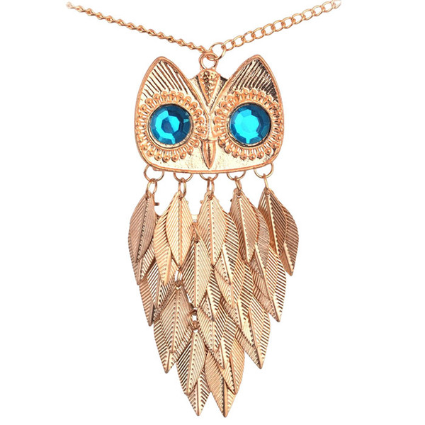 Match-Right Vintage Leaves Owl Necklace Pendant Women Long Chain Necklaces & Pendants Jewelry For Gift Party