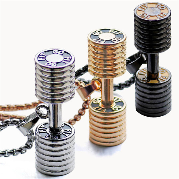 High Quality Gold Silver Black Big Small dumbbell pendant necklace For men Trendy gifts fitness barbell Jewelry