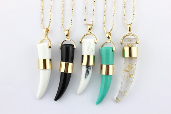 New 2016 Fashion Brand Summer Jewelry Sahara Pendant Necklace Gold Plating Dot Horn Coyote Tooth Pendant Necklace N3133