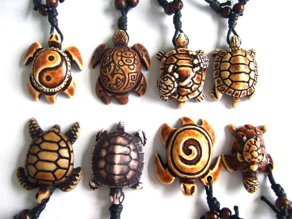 Wholesale 12pcs Ethnic Tribal Faux Yak Bone Carving Hawaiian Sea Turtle Surfer Pendant Necklace