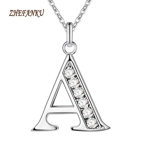 Fashion Necklace English Alphabet Silver Color Pendant Necklace with Rhinestone Decorated