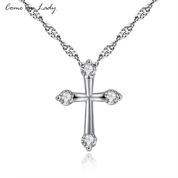 Silver Color Zircon Stone Cross Pendant Necklace Chain Necklace For Women And Men Statement Jewelry AL420