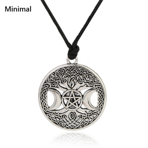 Minimal 2017 New Golden/Sliver Norse Vikings Pendant Necklace Celttic knot Pentagram Pentacle Star Moon Wicca Pendant Necklace