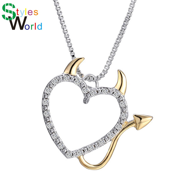 2017 Gold and Silver Plated Love Heart Accent Devil Heart Pendant Necklaces Jewelry for Women Summer Decoration with Box Chains