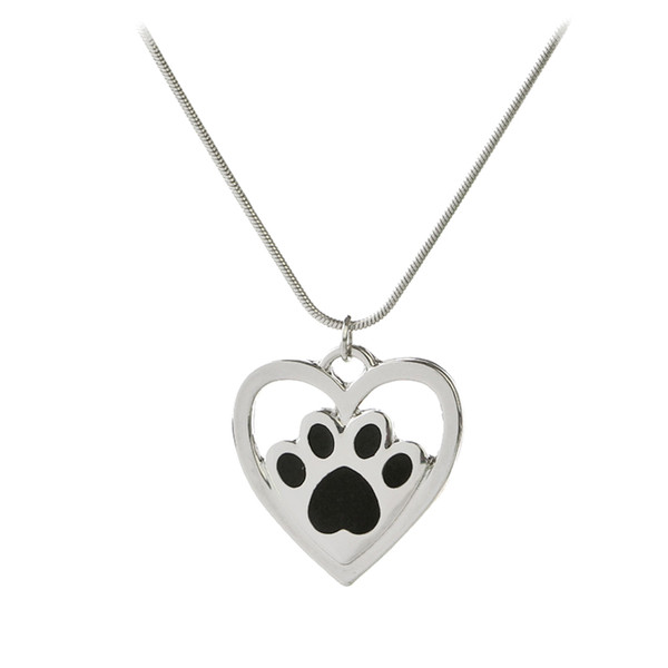 2017 New love heart-shaped pendant necklace animal footprints love necklace pet dog paw print labels silver wholesale