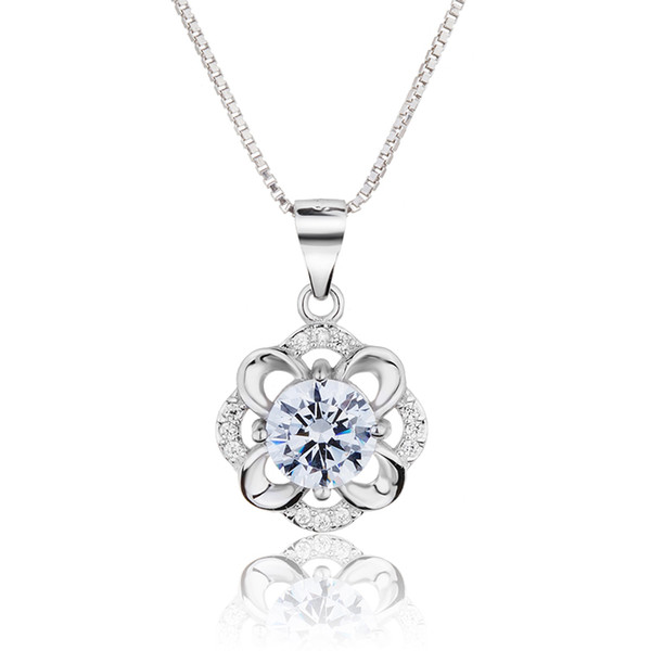 Womens Necklace 925 Sterling Silver Jewelry Cubic Zircon Female Pendants & Necklaces New Flower CZ Pendant Necklace For Women