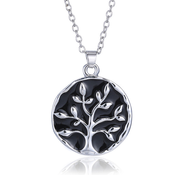 Oil Drip Life Tree Pendant Necklace women men Jewelry Silver necklace Friendship Charming BFF Gifts Charms